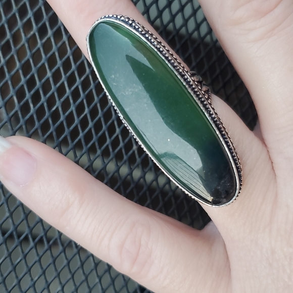 New Oversized Nephrite Jade 925 Silver Ring. - Picture 15 of 16